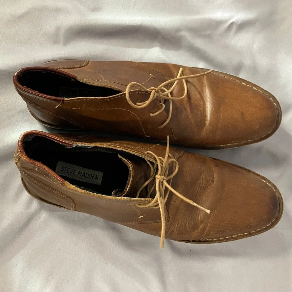 Steve Madden Harren Boots Mens Size 11.5 Cognac Leather‎ Chukka 247